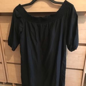 Off the shoulder dress with embroidered hem!